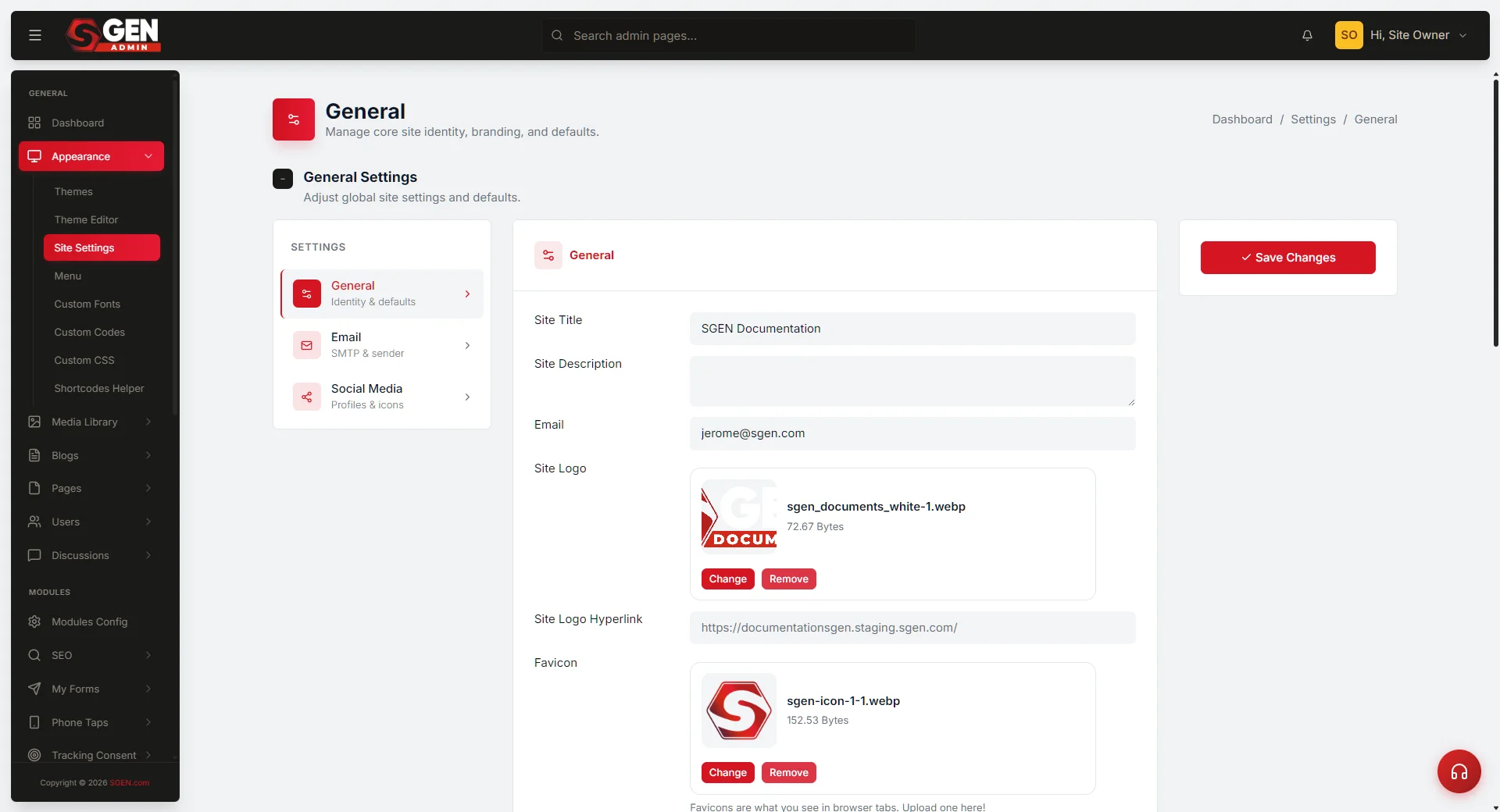 SG PANEL Settings - General (Admin Theme and Style)