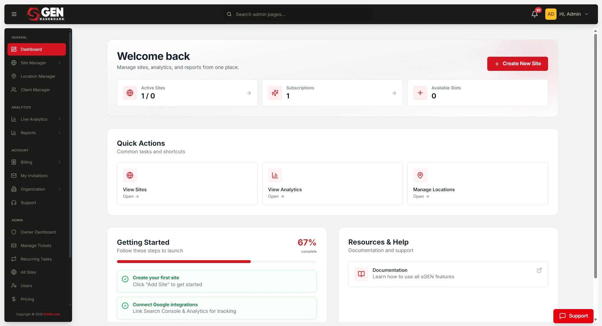 SGEN Dashboard home